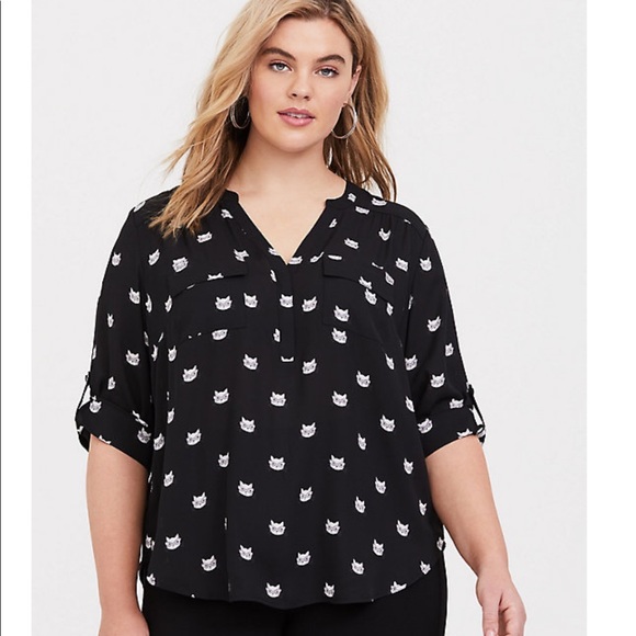 ❌SOLD❌ HARPER - BLACK CATS GEORGETTE BLOUSE - Picture 1 of 7